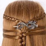 Norse Celtic Wedding Hair Accessories-Viking Antique Silver Dragon Hair Sticks Hairpin Viking Hair Slide Hairpins Men Clips Hair