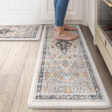 Collive Boho Floor Mats 2 PCS, Cushioned Anti-Fatigue Non-Skid Waterproof Under Sink Mat, Blue/Multi Comfort Standing Desk Mat f