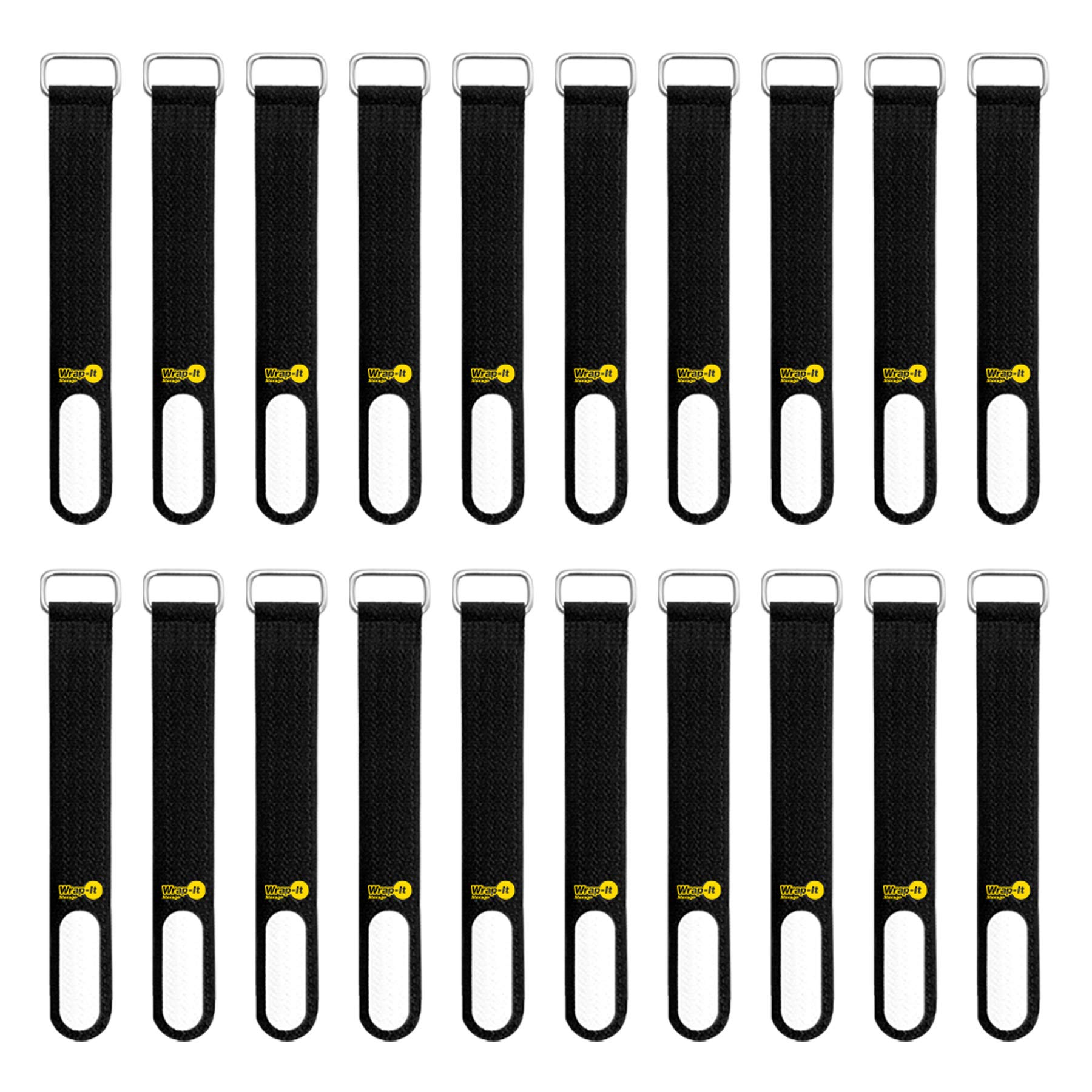 Wrap-It Storage Cinch-Straps, 5-in (20-Pack) Black - Hook and Loop Strap with Write on Label for Easy Cord Identification and Ca