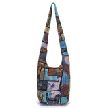 Women Shoulder Handbags Fashion canvas Hippie Crossbody Bags Bohemian Animal Prints Hobo Bags (Sky blue)