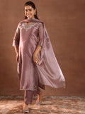 Libas Womens Yoke Design Silk Blend Straight Kurta With Trousers And Dupatta Mauve 2Xl 49339