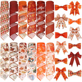 Chunful 12 Rolls 60 Yards Thanksgiving Fall Wired Edge Ribbon Pumpkin Turkey Maple Leaf Crafts Fabric Ribbons for Thanksgiving R