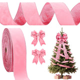 JarThenaAMCS Christmas Pink Velvet Wired Edge Ribbon 2.5 in 60 Yards Double Sided Winter Glitter Craft Ribbon for Xmas Tree Bow 