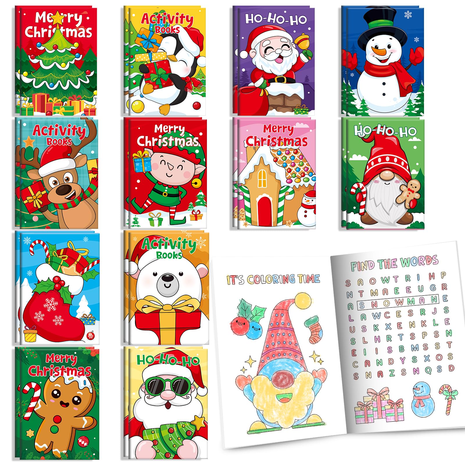 BenLouis 24 Pack Christmas Mini Activity Books for Kids ages 4-8-16 Xmas Party Favors Bulk Different Brain Game for Classroom Tr