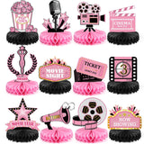 Pajean 12 Pieces Movie Night Party Decorations Supplies Movie Theater Centerpiece Honeycomb 3D Ticket Popcorn Star Table Topper 