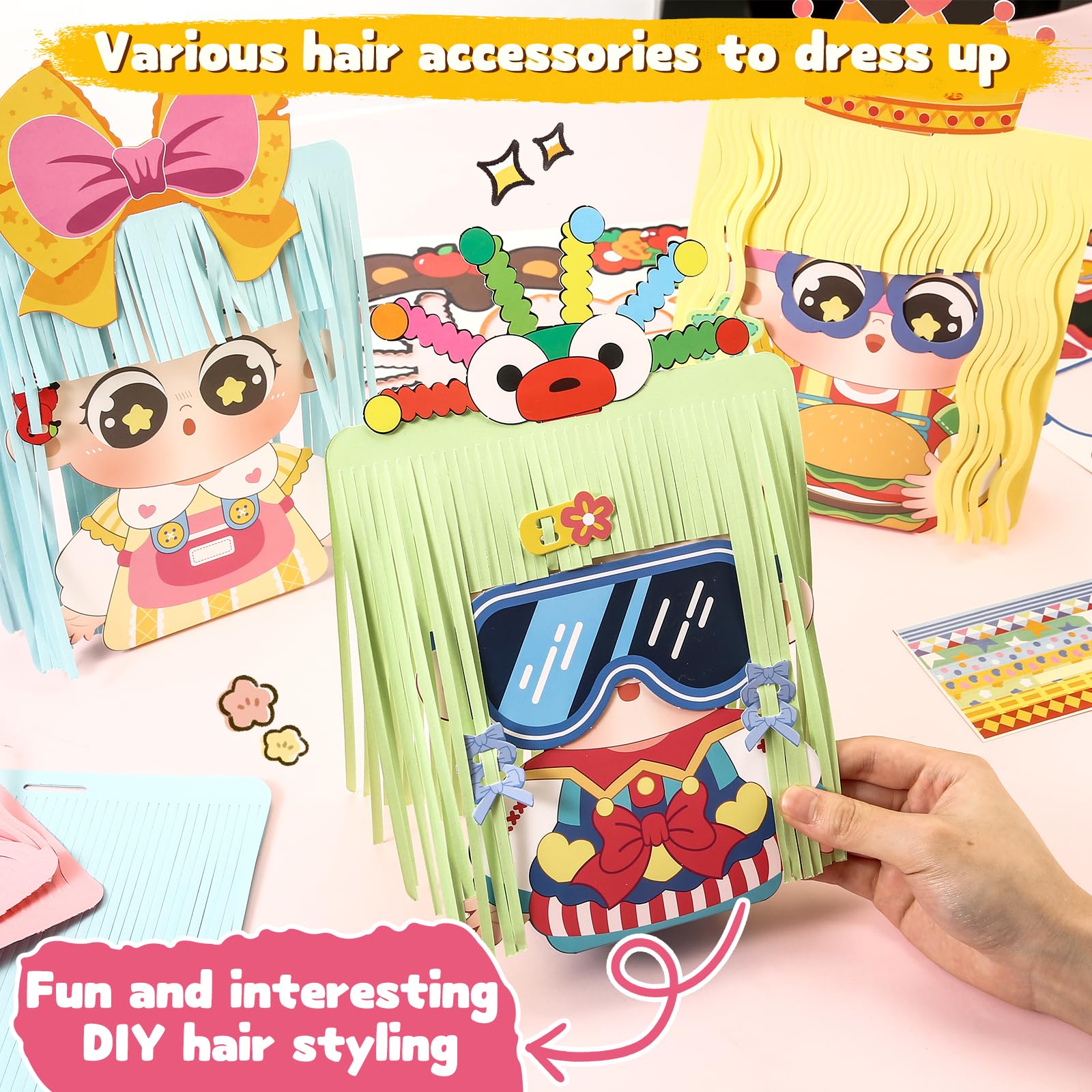 Hairstyle Design Crafts Kit, Creative Paper Doll Hair Accessories Arts and Crafts for Kids 8-12, DIY Girls Hair Stylist Educatio
