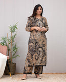 Anni Designer Women'S Rayon Viscose Straight Printed Kurta With Palazzo (Elevate Black_Xxl_Black_Xx-Large),Black,2XL,,,