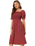 Toplot Dresses For Women Knee Length With Floral Print(Dress-5107-Maroon-L),Maroon,,B0C4DJRSDS
