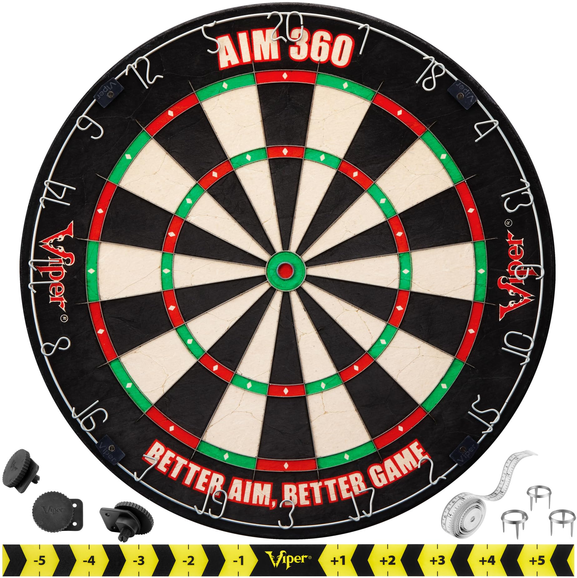 Viper Aim 360 Tournament Bristle Steel Tip Dartboard Set With Staple-Free Razor Thin Metal Spider Wire, Self-Healing Premium-Gra