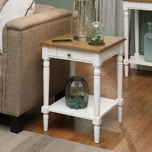 Convenience Concepts French Country End Table 18 -Traditional Farmhouse Side Table with Storage Drawer and Shelf, Living Room,