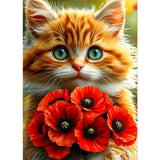GDYEEH DIY Kitten 5D Diamond Art Kits, Round Full Drill Sparkling Poppies Flowers Diamond Painting Picture, Fantasy Cat Painting
