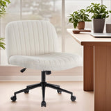 IWMH Criss Cross Chair with Wheels,Armless Wide Seat Office Chair,Teddy Fabric,Cross Legged fluffy Desk Chair,Height Adjustable 