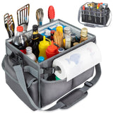FRECOLSH Large Grill Caddy with Paper Towel Holder - Collapsible BBQ Organizer for Camping, Tailgating, RV, Boating - Grilling G
