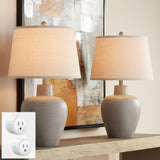 Regency Hill Glenn 27 Tall Urn Natural Cottage Southwestern Table Lamps Set of 2 WiFi Smart Socket Gray Terra Cotta Living Room 