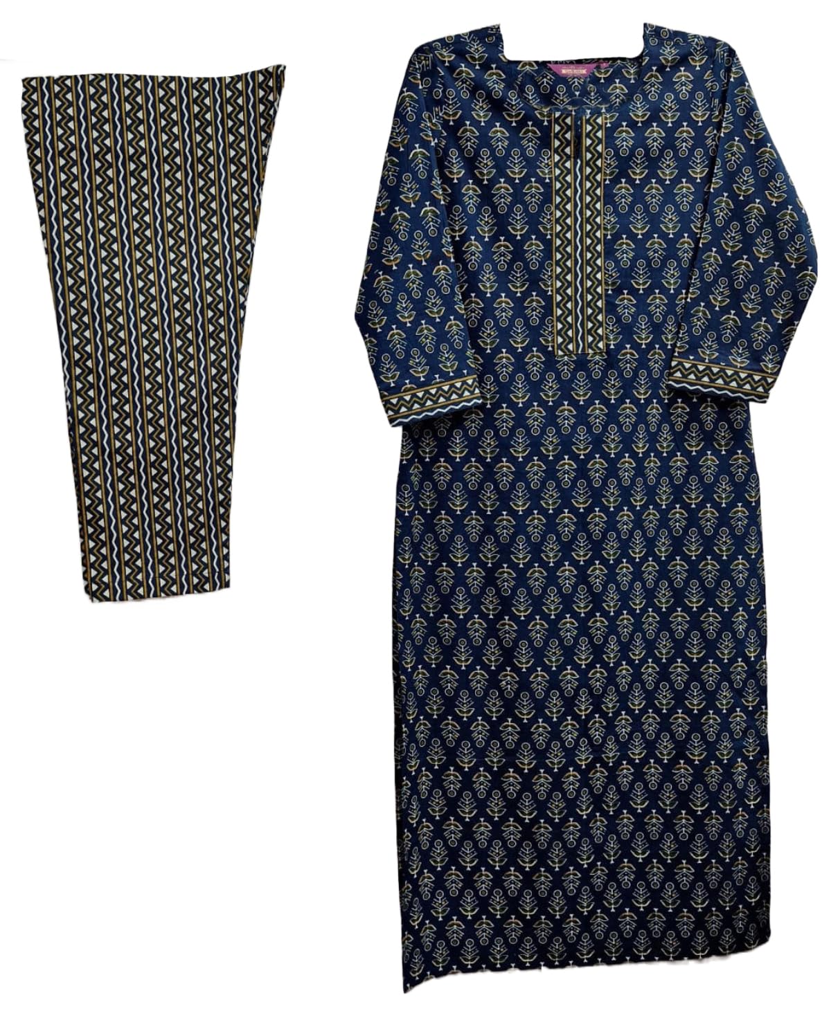 Anni Designer Women'S Cotton Blend Printed Straight Kurta With Pant (Masa 20-Blue-Grt_Xxl_Blue_Xx-Large),Blue,2XL