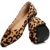 HEAWISH Womens Leopard Suede Dressy Pointed Toe Ballet Flats for Work, US7