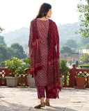 Anni Designer Women'S Cotton Blend Straight Printed Kurta With Pant & Dupatta (Bc Maroon_4Xl_Maroon_Xxxx-Large),Maroon,4XL,Cotton Blend,Regular,