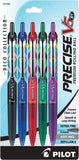 Pilot, Precise V5 RT Deco Collection Refillable & Retractable Liquid Ink Rolling Ball Pens, Extra Fine Point 0.5 mm, Black/Blue/