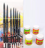 Fevicryl Art Craft Painting Acrylic Colors Neon Yellow, Orange, Pink, Green With Black Hair Round Brushes Set Of 7