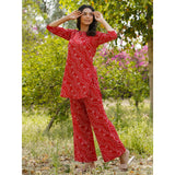 Gosriki Women'S Rayon Blend Straight Bandhej Printed Kurta With Pant (Nesta Red-Gs_Xl_Red_X-Large),Red,,B0CX1CYKLZ