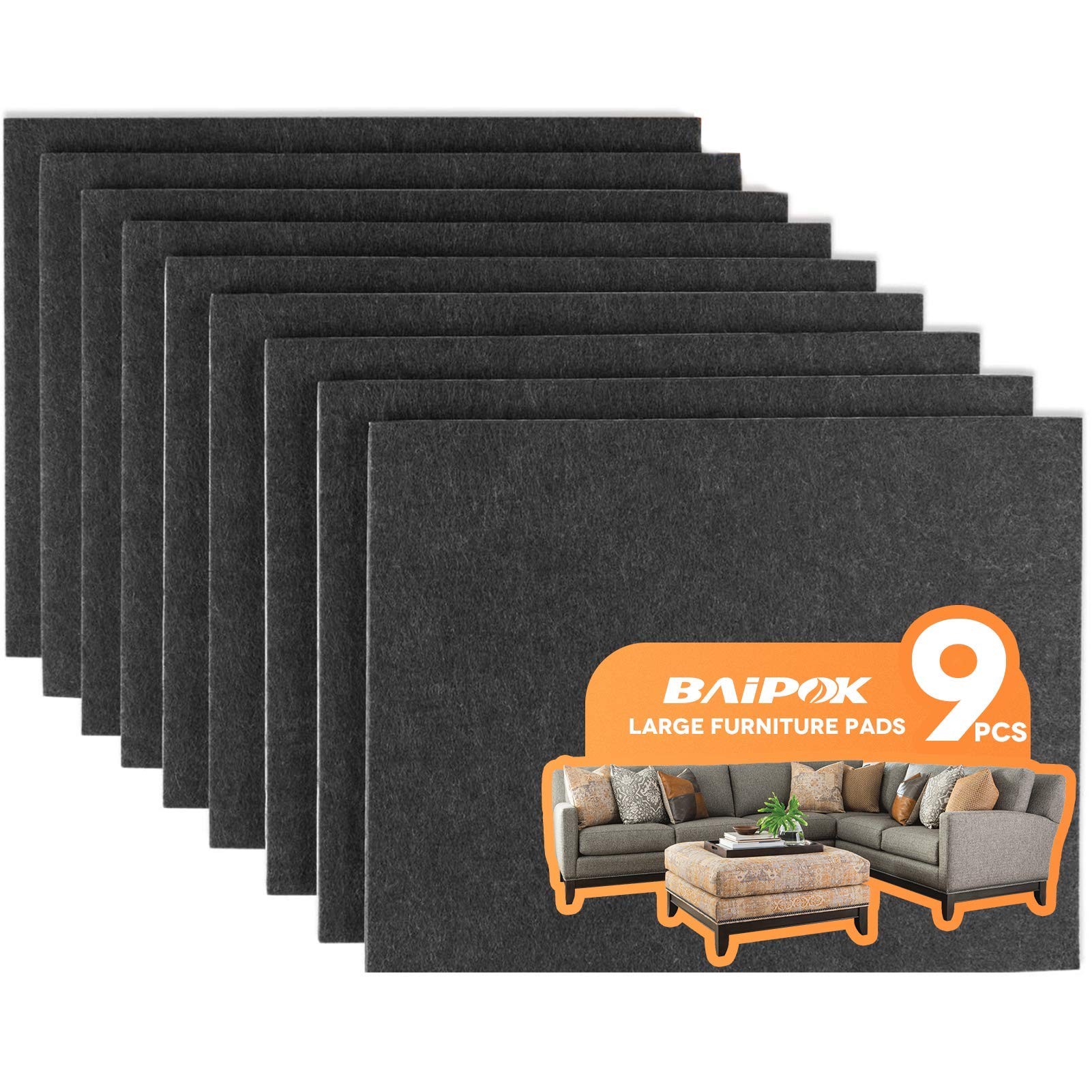 Furniture Pads 9 Pieces 8 X 6 X 1/5 Furniture Felt Pads Self Adhesive, Cuttable Felt Chair Pads, Anti Scratch Floor Protec