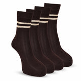 Rysn Boys & Girls Brown In Beige Striped School Calf Socks, Pack Of 4 Pairs, 910Years