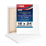 U.S. Art Supply 18x24 Stretched Canvas for Painting, 3/4 Profile, 3Pack
