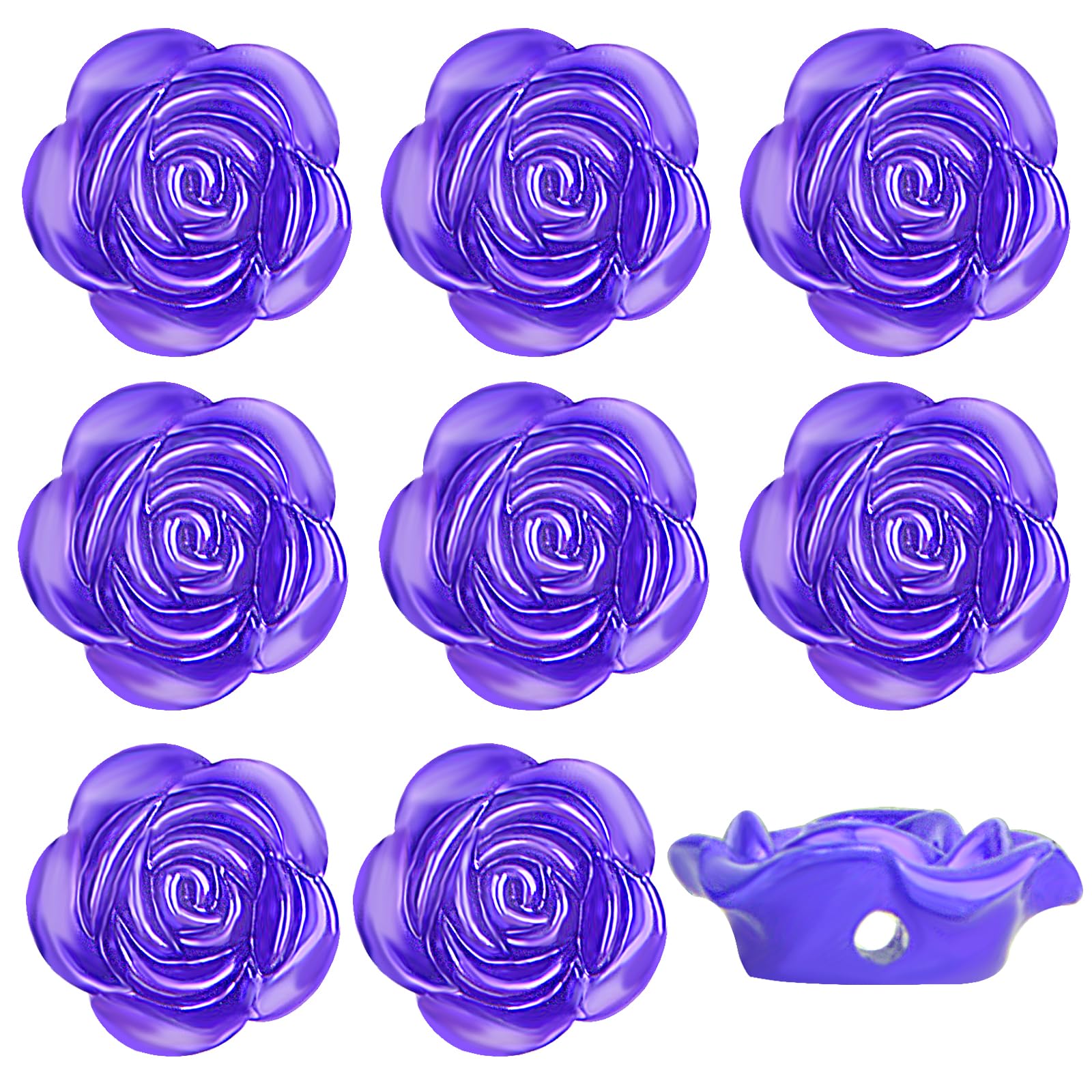 100pcs 15 mm Purple Rose Flower Spacer Beads ABS Plastic Adorable Roseflower Shaped Floral Loose Craft Beads Ornaments for DIY B