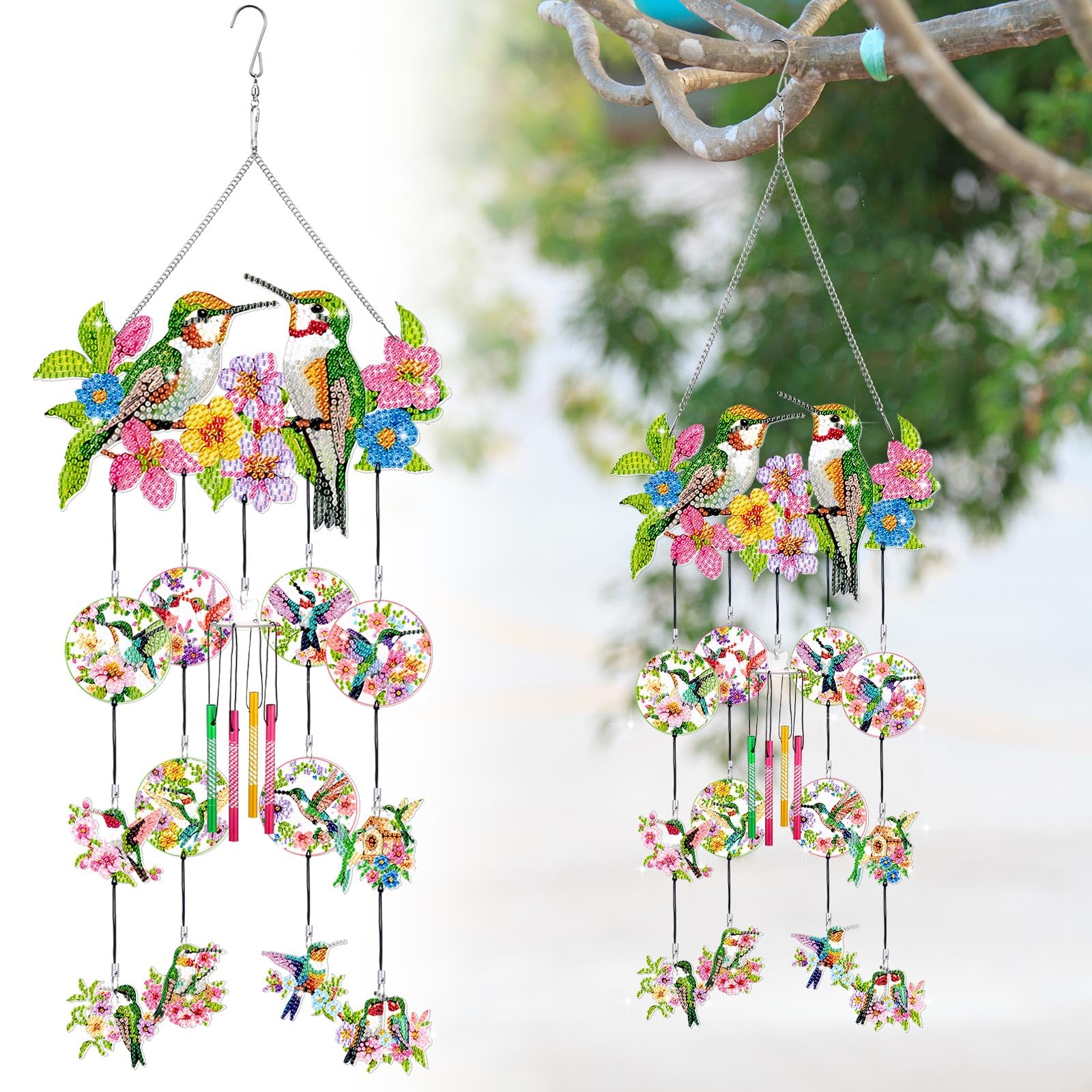 GlikCeil Hummingbird Wind Chimes Outside Diamond Art Wind Chimes Diamond Art Suncatchers Hummingbird Diamond Art Kits for Loved 