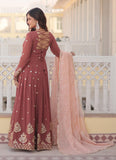 Wedani Faux Georgette Zari Thread Work Anarkali Kurta Set For Women (In Alpha M Regular Maroon),MAROON,M,Georgette,Anarkali,