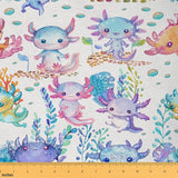 Cartoon Axolotl Fabric by The Yard,Lovely Ocean Animal Upholstery Fabric for Chairs Sofa Sewing,Watercolor Hand Painted Print Wa