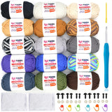 15 Pack Cotton Crochet Yarn - Neutral Colors (Beige, Khaki, Brown, Black) for Beginners with Easy-to-See Stitches - 15x50g Dark 