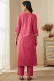 Gosriki Women'S Rayon Blend Straight Embroidered Kurta With Pant & Dupatta (Vasudhara Pink-Gs_L_Pink_Large),Pink,,B0DFY297F5