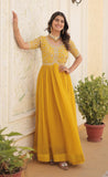 Wedani Georgette Anarkali Gown With Embroidered Top For Women (In Alpha Xl Regular Yellow),YELLOW,XL,Georgette,anarkali,