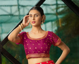 Pujia Mills Women'S Pink Readymade Blouse Embroidery Multi Coding Gold Thread Indian Ethnic Designer Blouse Stitched Women'S Readymade Short Sleeve Saree Blouse For Women For Saree Lehenga Choli Pink 38