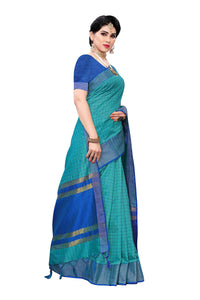 Gosriki Women'S Rama Cotton Silk Printed Saree With Blouse Piece (Manipuri Rama_Free Size),Rama,,B08HGNBC26