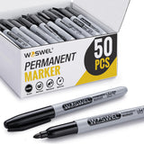 WOSWEL Permanent Markers Bulk, 50 Pack, Black Permanent Marker Pens, Fine Tip, Waterproof, Quick Drying, Smooth Writing, Used on