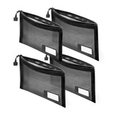 Set & Done Mesh Makeup Bags - 4-Pack Black Cosmetic Zipper Pouches for Travel, Office, Toiletries & Small Items