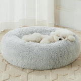WNPETHOME Calming Dog Bed Cat Bed Donut, Faux Fur Pet Bed Self-Warming Donut Cuddler, Comfortable Round Plush Dog Beds (27 x 27 Inch, Light Grey)