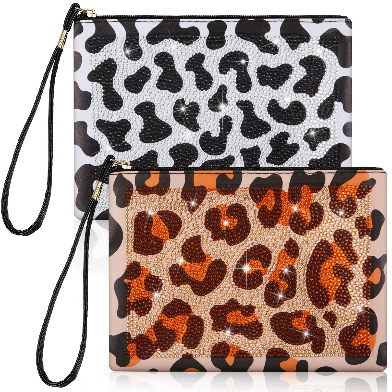 Geyoga 2 Pcs Diamond Painting Purses 5D DIY Diamond Painting Handbag Diamond Art Wristlet Clutch Bag for Women Makeup Gift (Anim