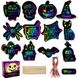 MGparty Scratch Paper Art for Kids - 96 Pcs Magic Rainbow Scratch Paper Off Cards Set for Halloween Crafts, Arts Supplies, Ornam