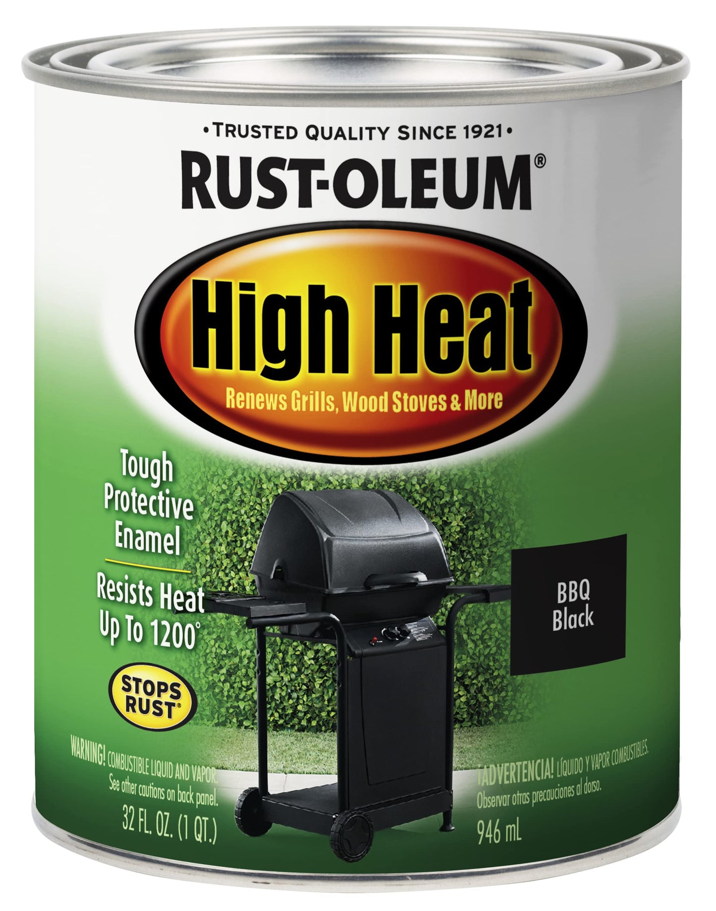 Rust-Oleum 7778502 High Brush On Paint Heat Protective Enamel, 32 Fl Oz (Pack Of 1), Bar-B-Que Black
