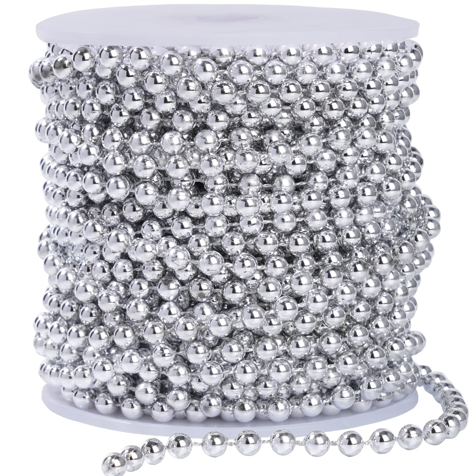Craft Pearl 66 Feet Pearl Beads Garland for Christmas Tree, 6MM Silver Faux Pearls Strings Bead Roll Strand for Wedding Party Ch