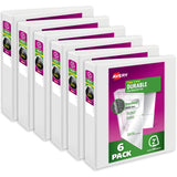 Avery Durable View 3 Ring Binders for Home, School Supplies, Office, or Organization Needs, 2 Slant Ring, 6 Pack White Binders (