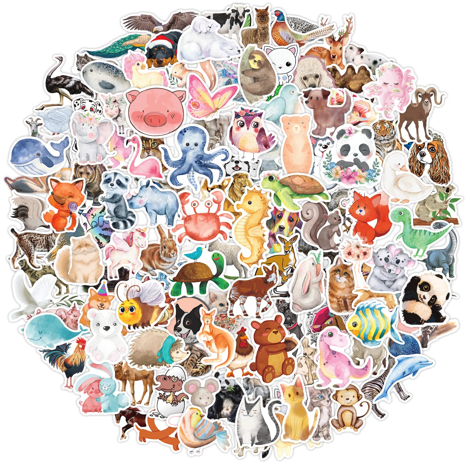 160pcs Cute Animal Stickers for Kids, Cartoon Watercolor Animal Stickers for Water Bottle/Laptop, Farm Zoo Animal Stickers for S