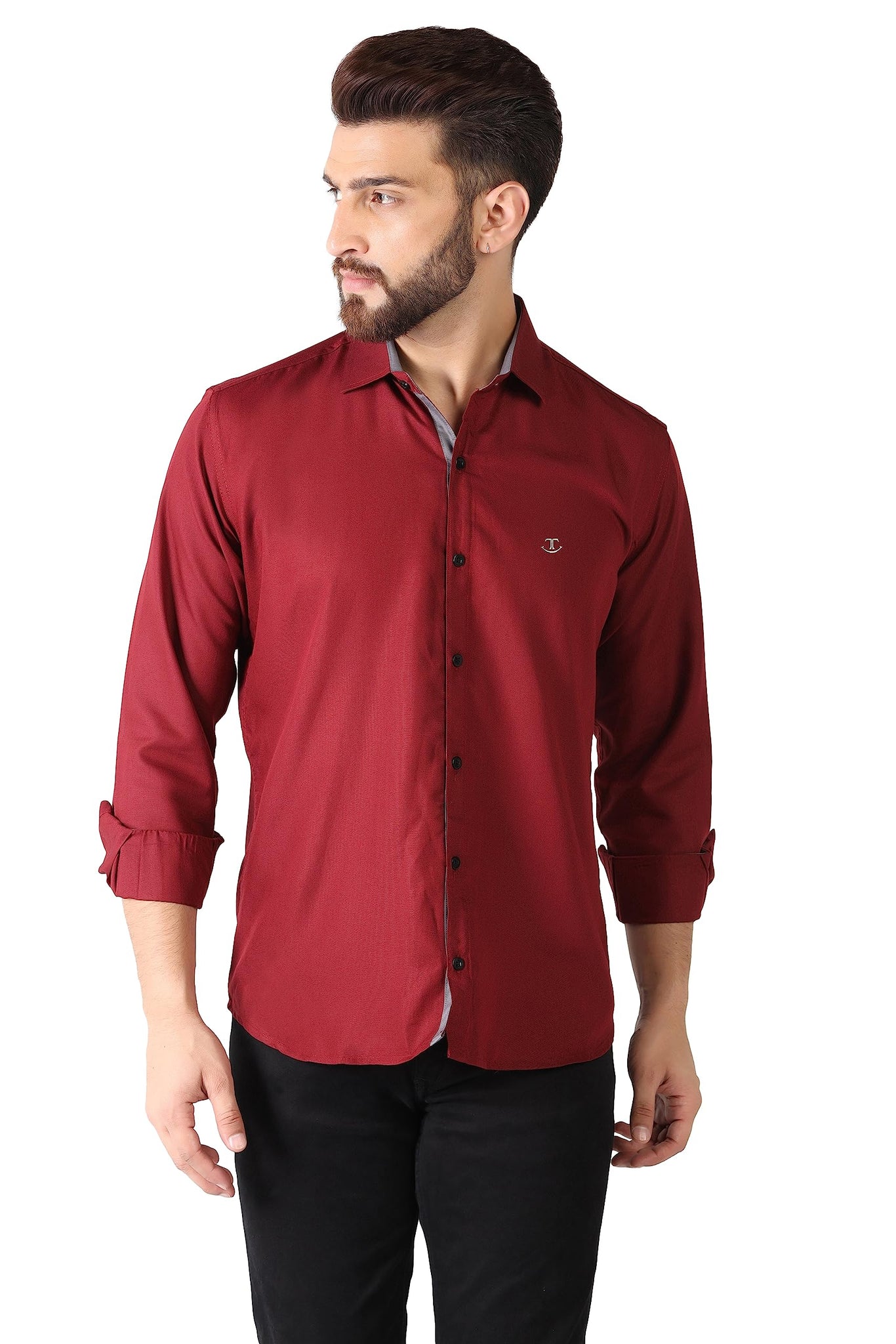 Toplot Men'S Solid Slim Fit Cotton Blend Casual Shirt With Spread Collar & Full Sleeves (Plain-Shirt-5112-Maroon-S),Maroon,,B0C65R41CP