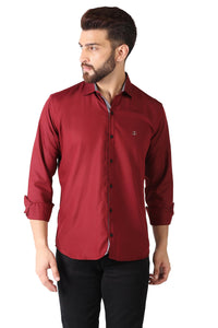 Toplot Men'S Solid Slim Fit Cotton Blend Casual Shirt With Spread Collar & Full Sleeves (Plain-Shirt-5112-Maroon-L),Maroon,,B0C65XVWW1