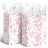 Kolldenn 24 Pcs Pink Floral Gift Bags with Handles Wildflower Party Favor Candy Treat Goodie Bags Scalloped for Birthday Decorat