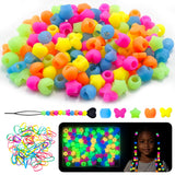 100Pcs Silicone Hair Beads for Kids Glow in the Dark, Mix Shapes Soft Colorful Rubber Pony Beads for Hair Braiding, Bracelet Mak