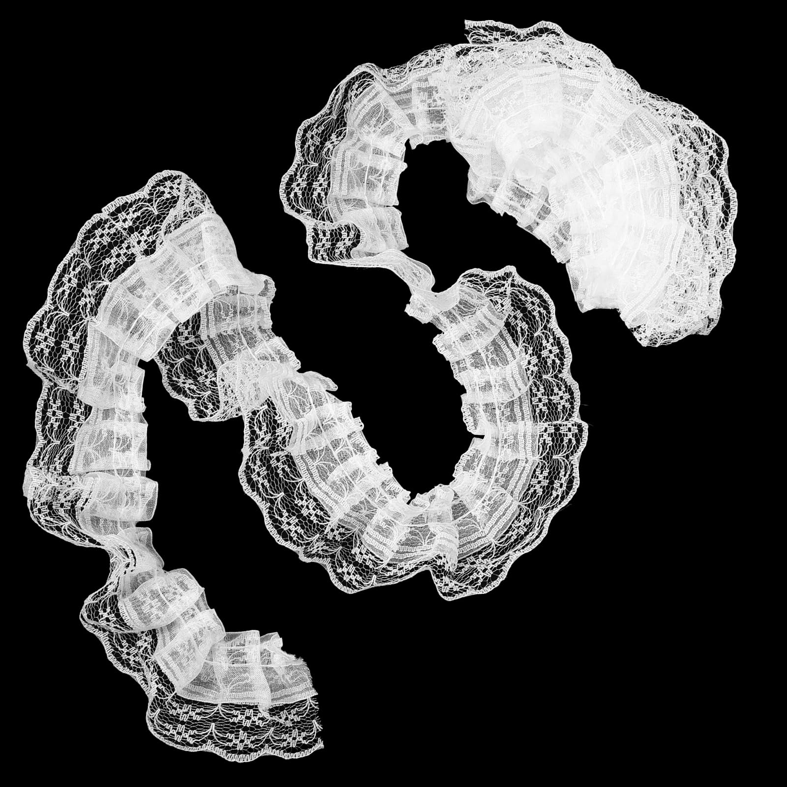 Matwsec 5 Yards White Lace Ribbon 2-Layer Ruffle Ribbon 4.5cm Width Lace Trim for Sewing Crafts Wedding Bridal Dress Embellishme